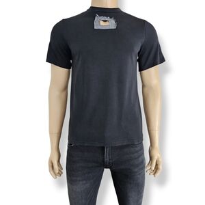 Black Short Sleeve Crew Neck Tee With Cutout Chest Detail Size Large